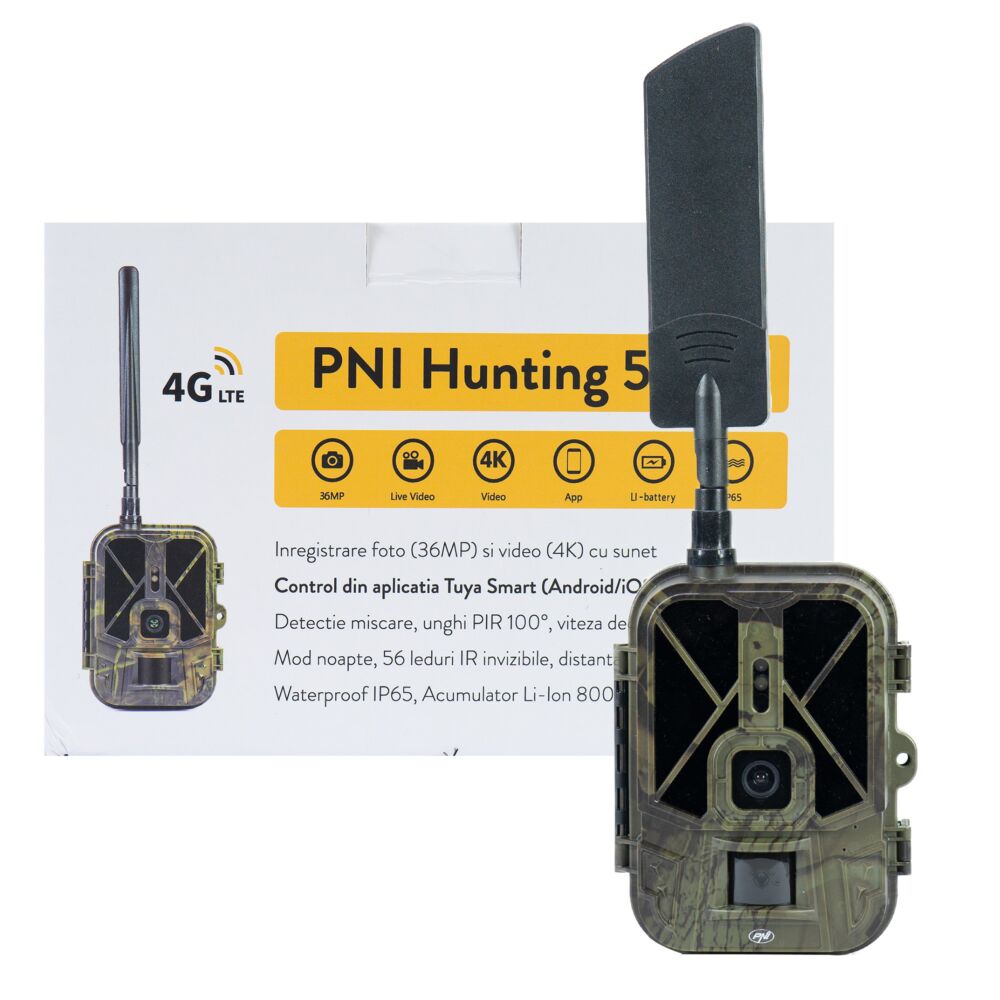 Cámara de caza PNI Hunting 400C PRO 24MP con Internet 4G LTE, GPS,  transmite simultáneamente video y foto al teléfono, 4 correos electrónicos,  FTP, Full HD 1080P, Night Vision, 59 LED invisibles