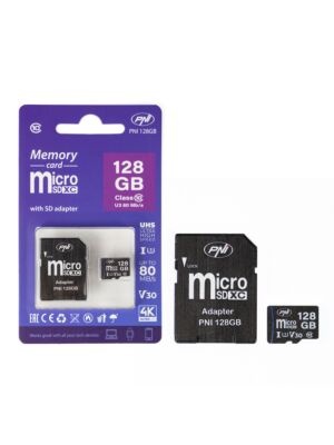 Tarjeta de memoria MicroSD PNI 128GB con adaptador SD, Clase 10, 80 Mb/s, V30