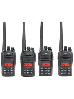 Kit de 4 emisoras de radio portátiles PNI PMR R18, 446MHz, 0,5W, 128 canales, 16 PMR y 50 tonos CTCSS y 104 DCS, radio FM, prog